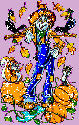 Brokatowy strach na wróble wśród dyń